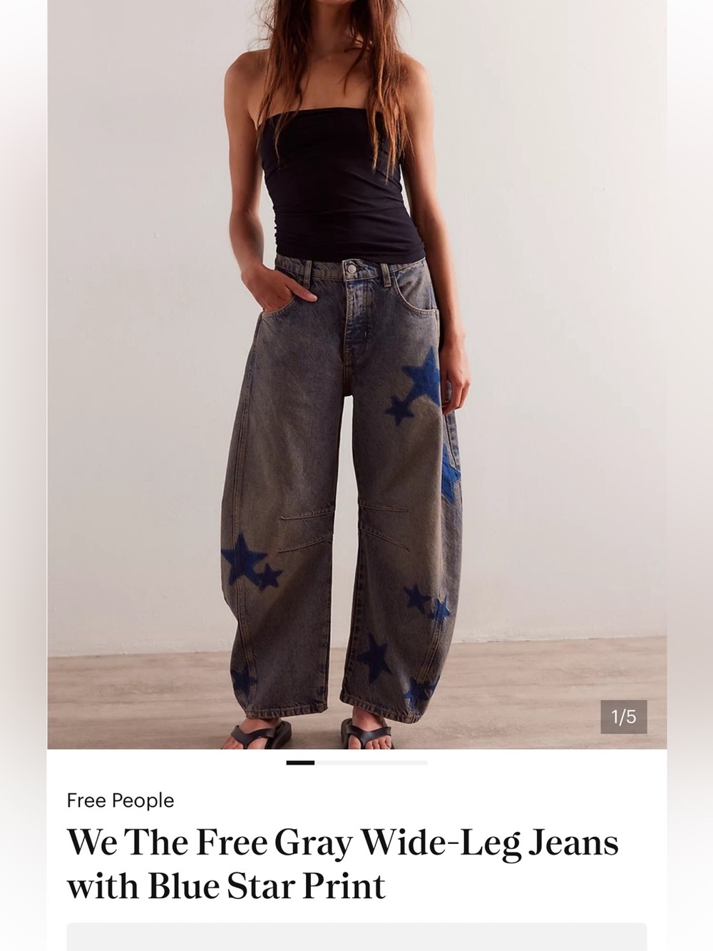 Free People Gray Wide leg Jeans with Blue Star Print